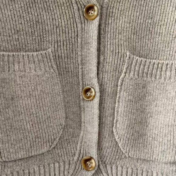 Khaite Beige Wool Cardigan Sweater V-Neck with Patch Pockets - Picture 5 of 9